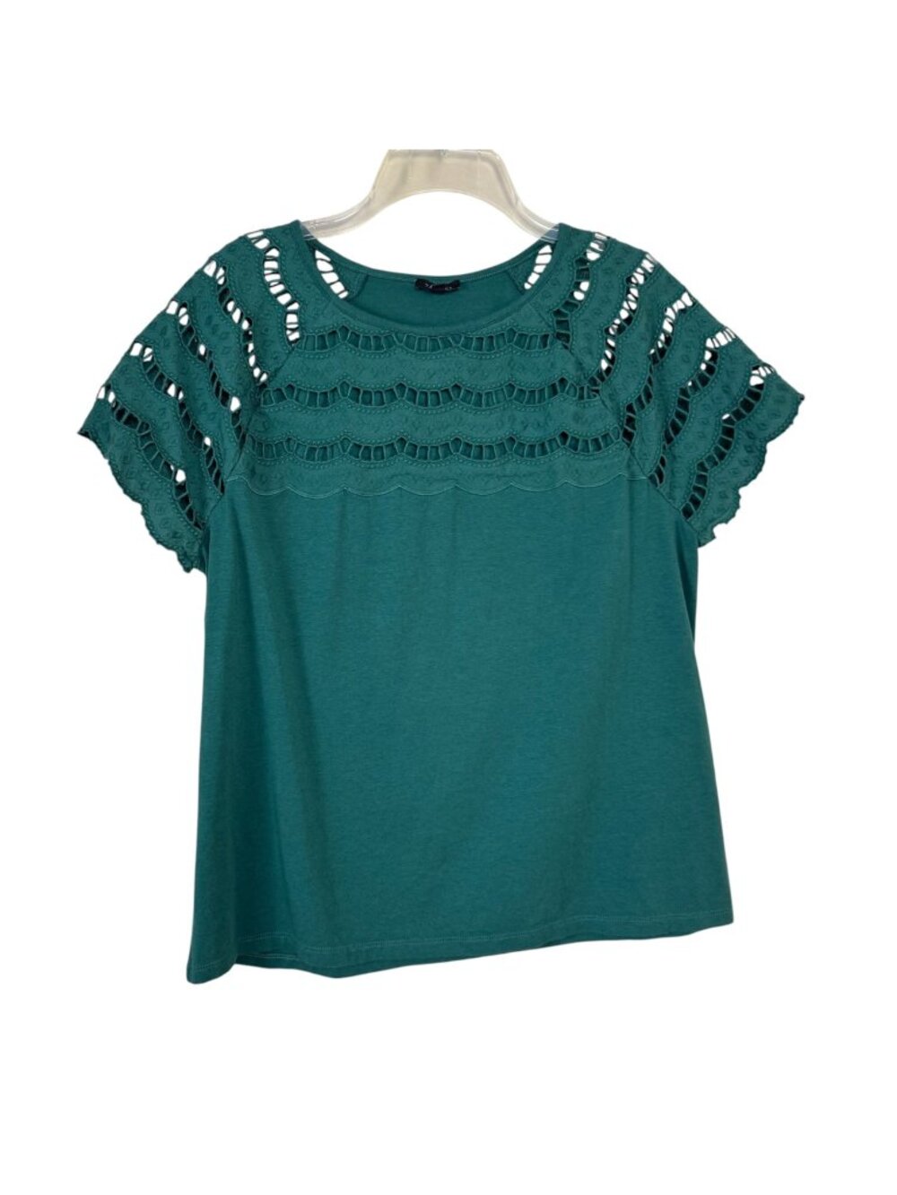 Talbots Hunter Green T Shirt Lace Cutouts Size Lg Cottagecore Casual Jewel Tone